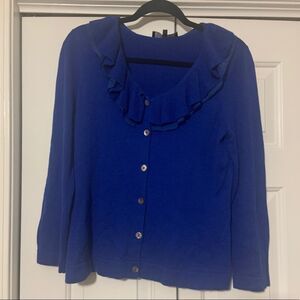 JONES WEAR cobalt blue ruffle neck cardigan sz S
